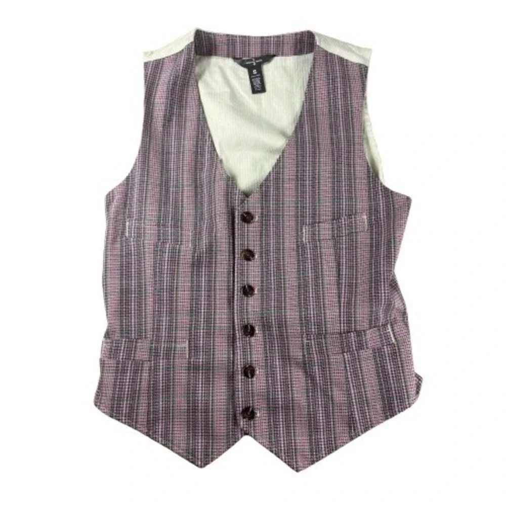 Houston White Mens 2-Piece Vest and Jogger Pant Set Pink Brown Plaid Size Small
